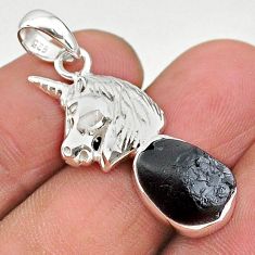 6.36cts natural black tourmaline raw 925 sterling silver horse pendant t20867