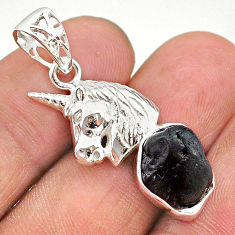 6.54cts natural black tourmaline raw 925 sterling silver horse pendant t20879