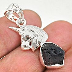 5.52cts natural black tourmaline raw 925 sterling silver horse pendant t20885