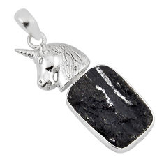 12.69cts natural black tourmaline rough 925 sterling silver horse pendant y54272