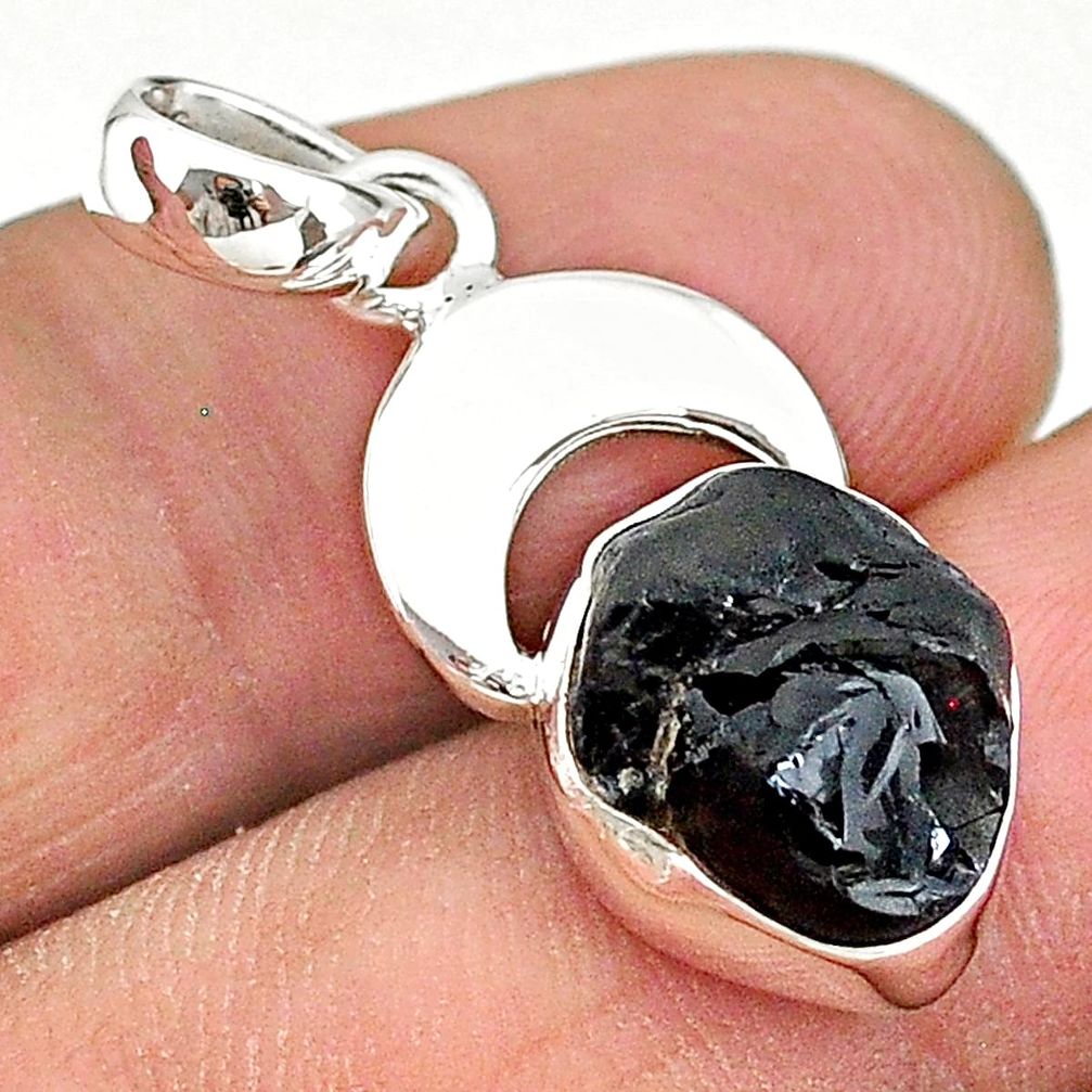 3.91cts natural black tourmaline raw 925 sterling silver pendant t20845