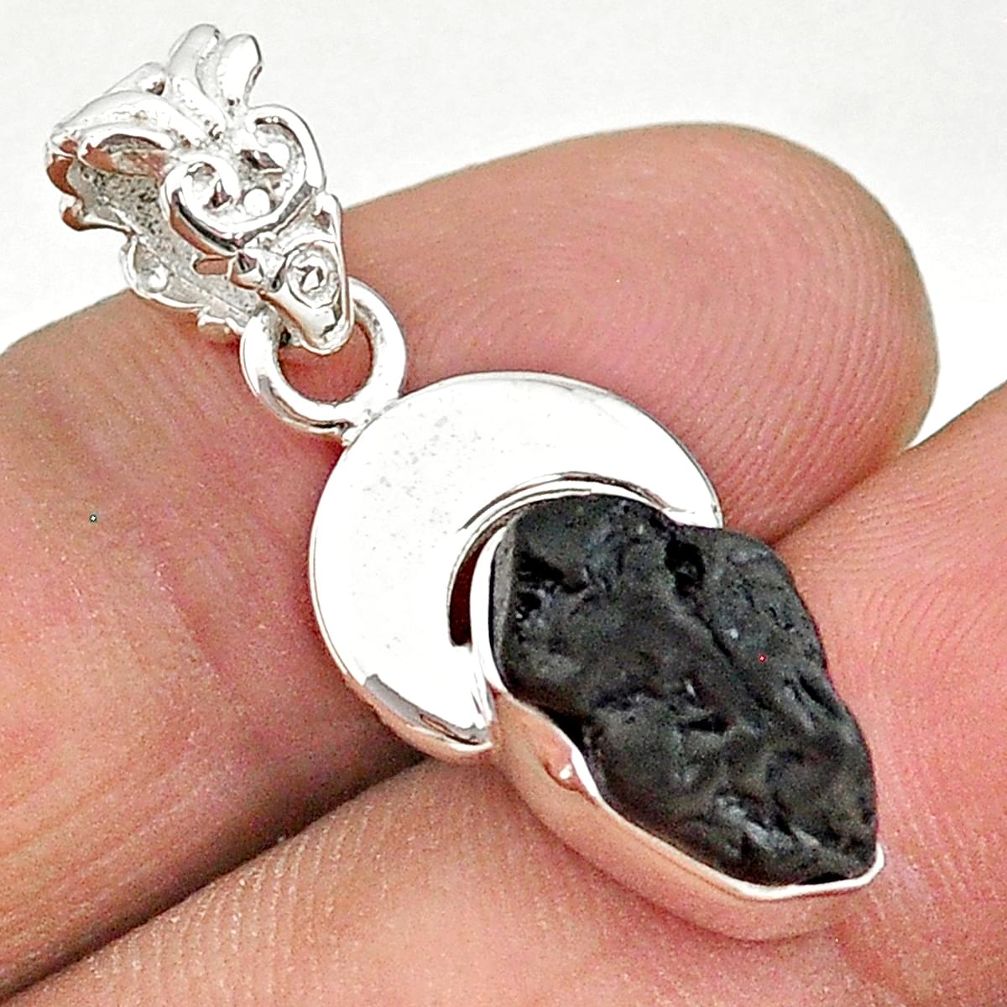 4.82cts natural black tourmaline raw 925 sterling silver pendant t20853
