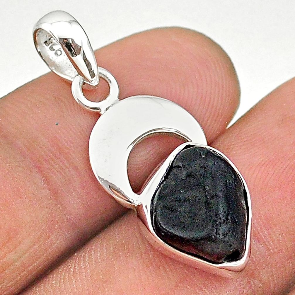 5.80cts natural black tourmaline raw 925 sterling silver pendant t20865