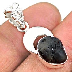 5.24cts natural black tourmaline raw 925 sterling silver pendant t20878