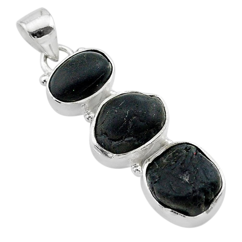 15.34cts natural black tourmaline rough 925 sterling silver pendant t22317