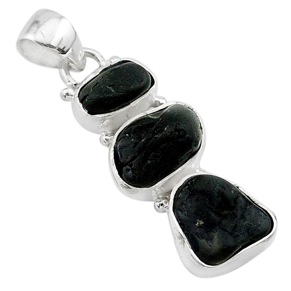 12.60cts natural black tourmaline rough 925 sterling silver pendant t22743