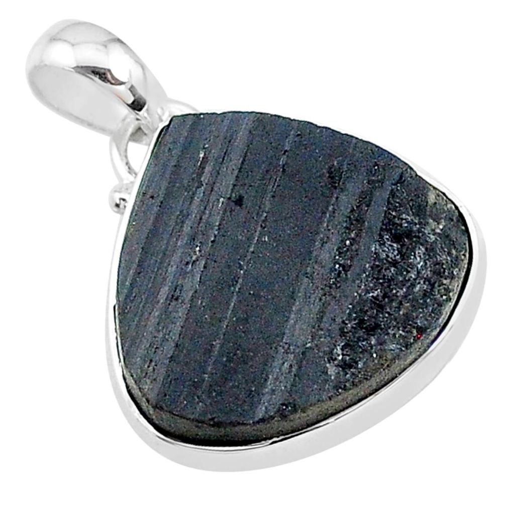 14.05cts natural black tourmaline raw 925 sterling silver pendant t9765