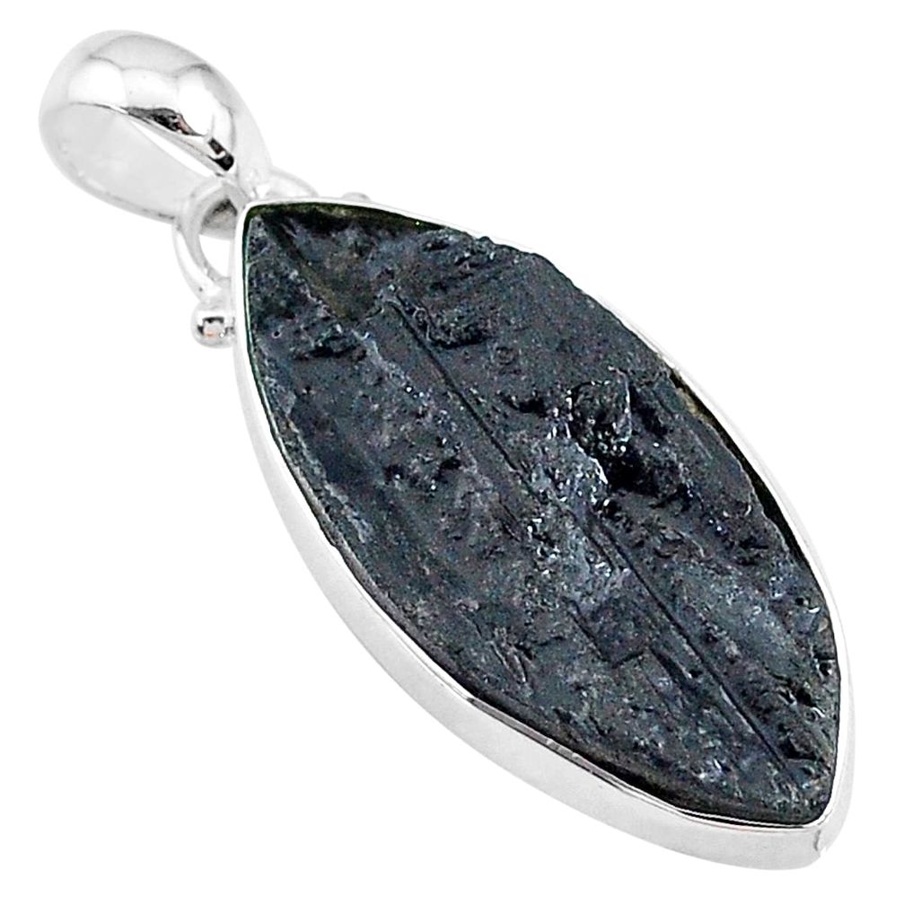 11.68cts natural black tourmaline raw 925 sterling silver pendant t9782