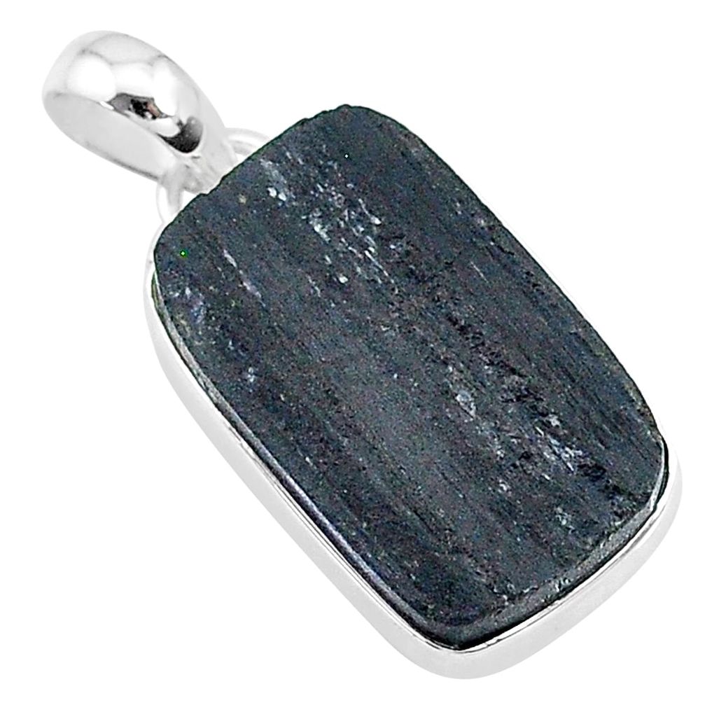 14.23cts natural black tourmaline raw 925 sterling silver pendant t9793