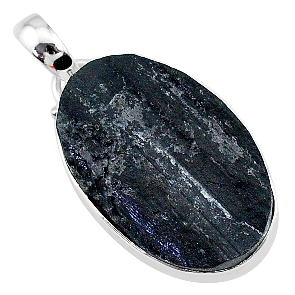 15.08cts natural black tourmaline raw 925 sterling silver pendant t9796
