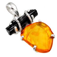 12.66cts natural black tourmaline rough amber 925 sterling silver pendant d39198