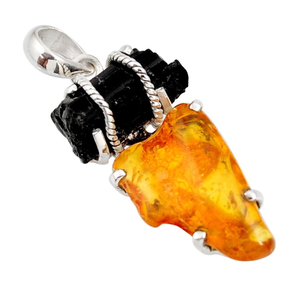 16.28cts natural black tourmaline rough amber 925 sterling silver pendant d39200