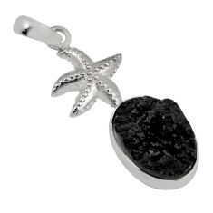 10.01cts natural black tourmaline rough fancy silver star fish pendant y47120
