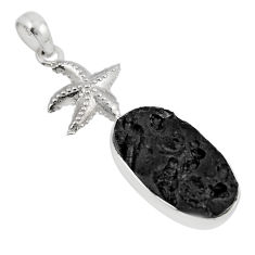 13.79cts natural black tourmaline rough oval 925 silver star fish pendant y47115