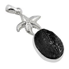 12.83cts natural black tourmaline rough oval 925 silver star fish pendant y47234