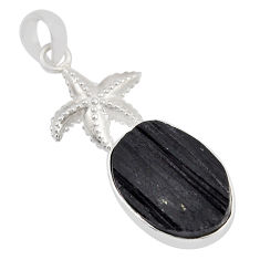 13.05cts natural black tourmaline rough oval 925 silver star fish pendant y47647