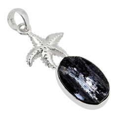 10.25cts natural black tourmaline rough oval 925 silver star fish pendant y47669