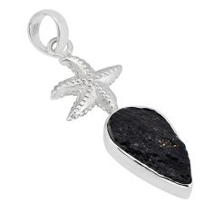 8.67cts natural black tourmaline rough pear 925 silver star fish pendant y70722