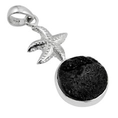 12.36cts natural black tourmaline rough round silver star fish pendant y47239