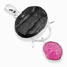 19.05cts natural black tourmaline raw ruby rough 925 silver pendant t9825