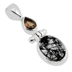 6.13cts natural black tourmaline rutile smoky topaz 925 silver pendant y71037