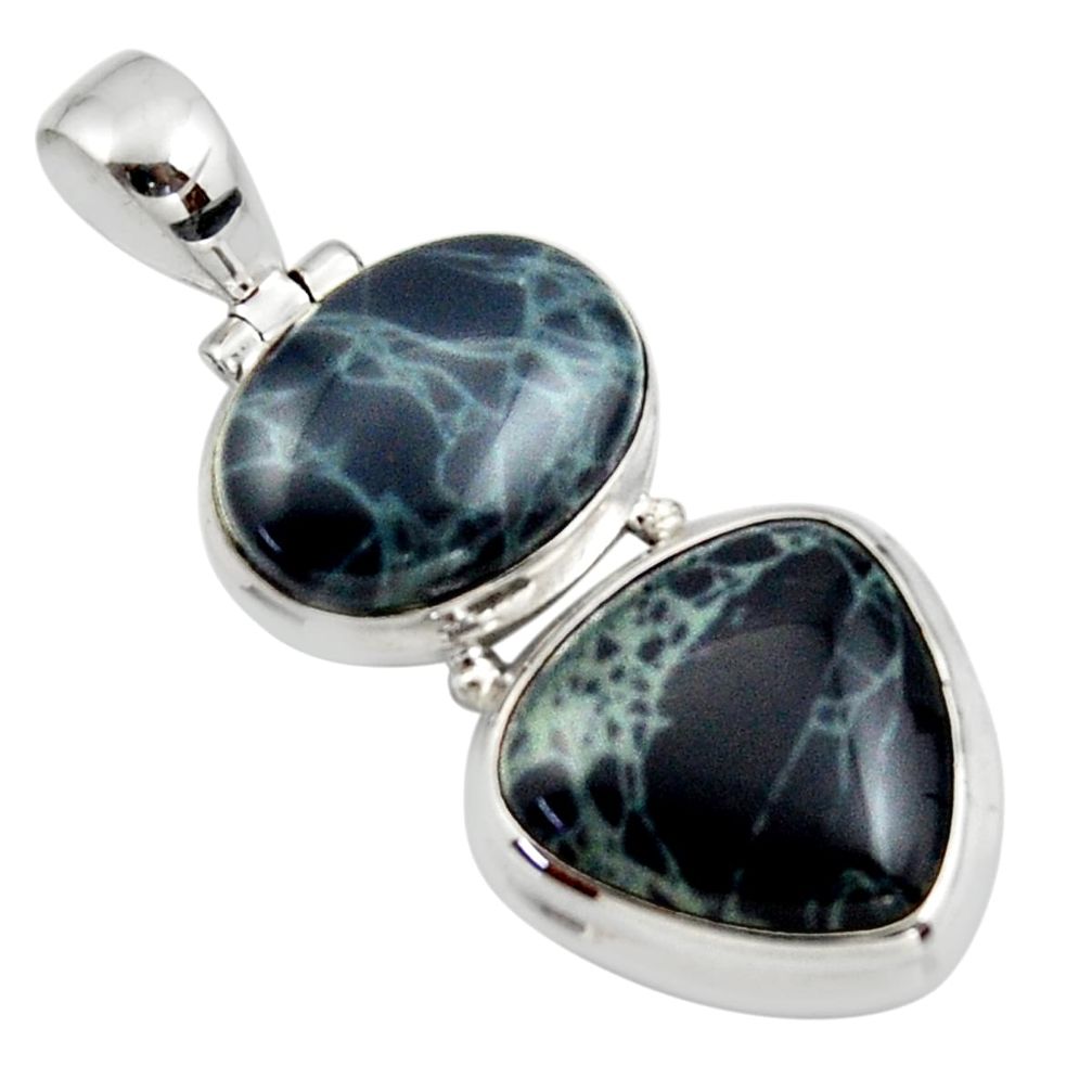 19.07cts natural black vivianite 925 sterling silver pendant jewelry r44778