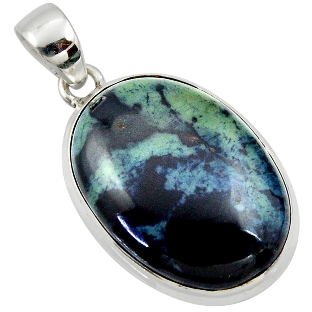 19.72cts natural black vivianite oval 925 sterling silver pendant jewelry r40001