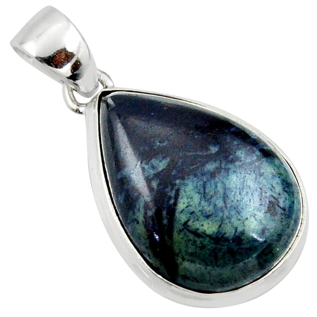 15.65cts natural black vivianite pear 925 sterling silver pendant jewelry r39983
