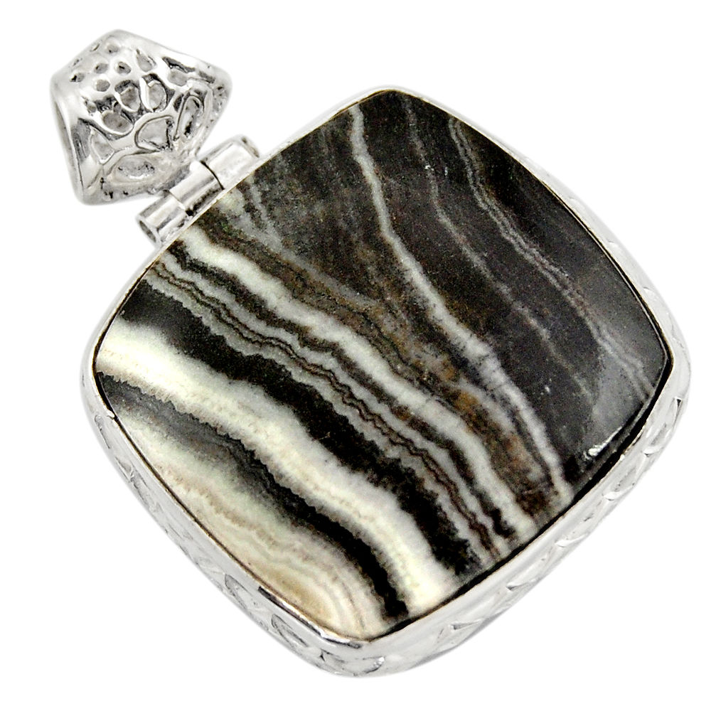 27.70cts natural black zebra jasper 925 sterling silver pendant jewelry d41862