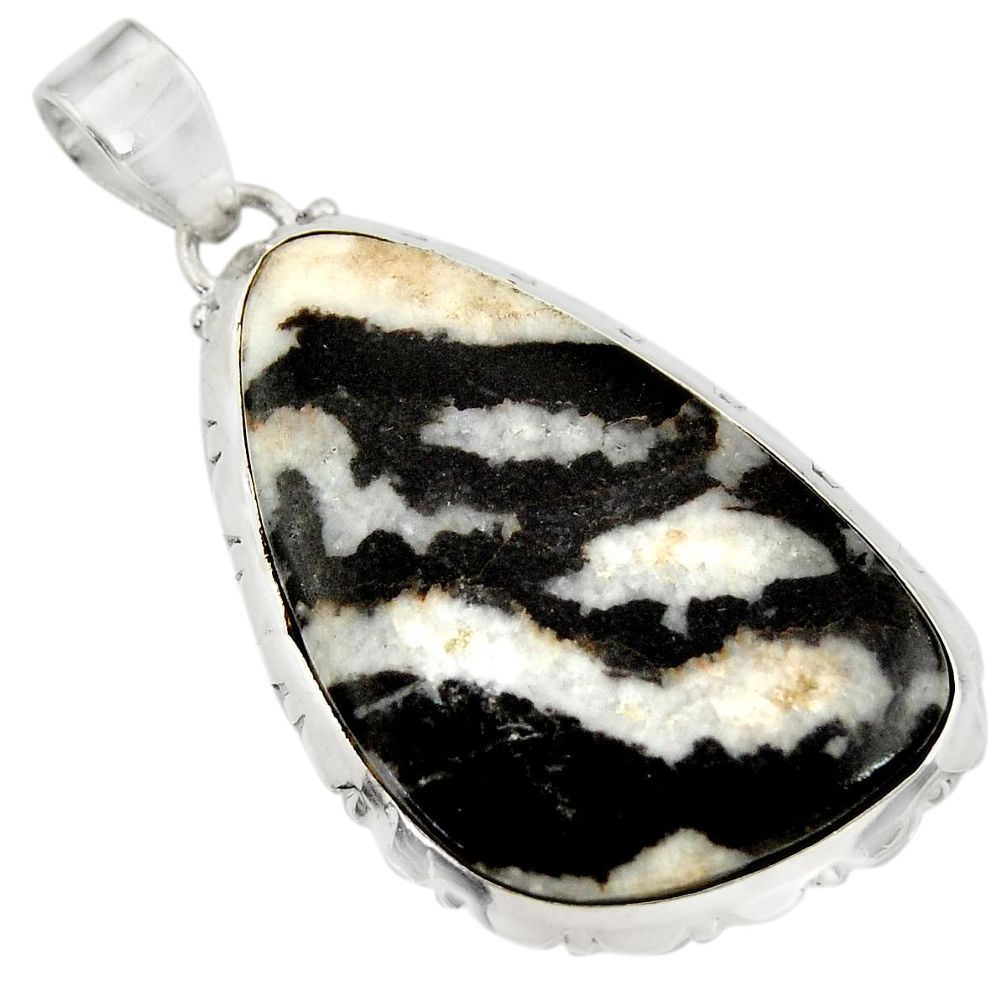 35.36cts natural black zebra jasper 925 sterling silver pendant jewelry d42194