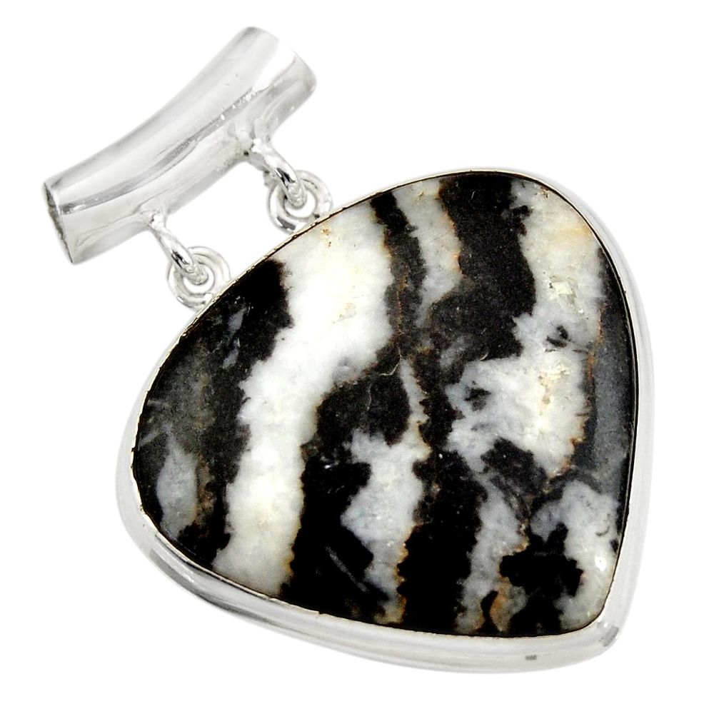 29.34cts natural black zebra jasper 925 sterling silver pendant jewelry d42195