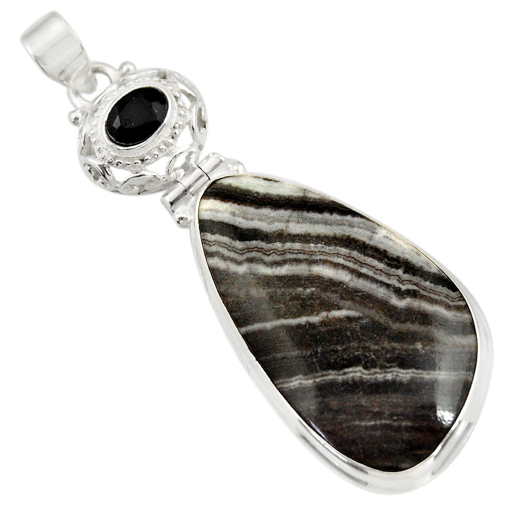  black zebra jasper onyx 925 sterling silver pendant d41867