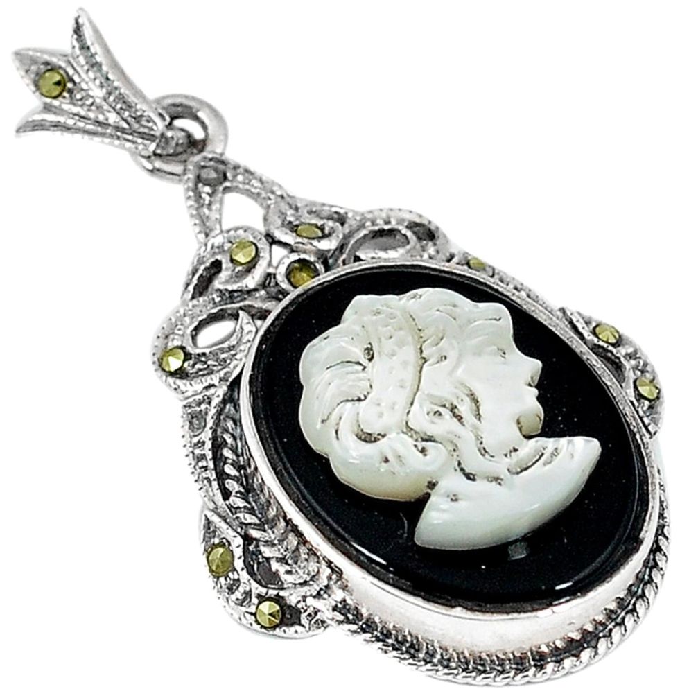 Natural blister pearl carved lady cameo 925 sterling silver pendant c20871