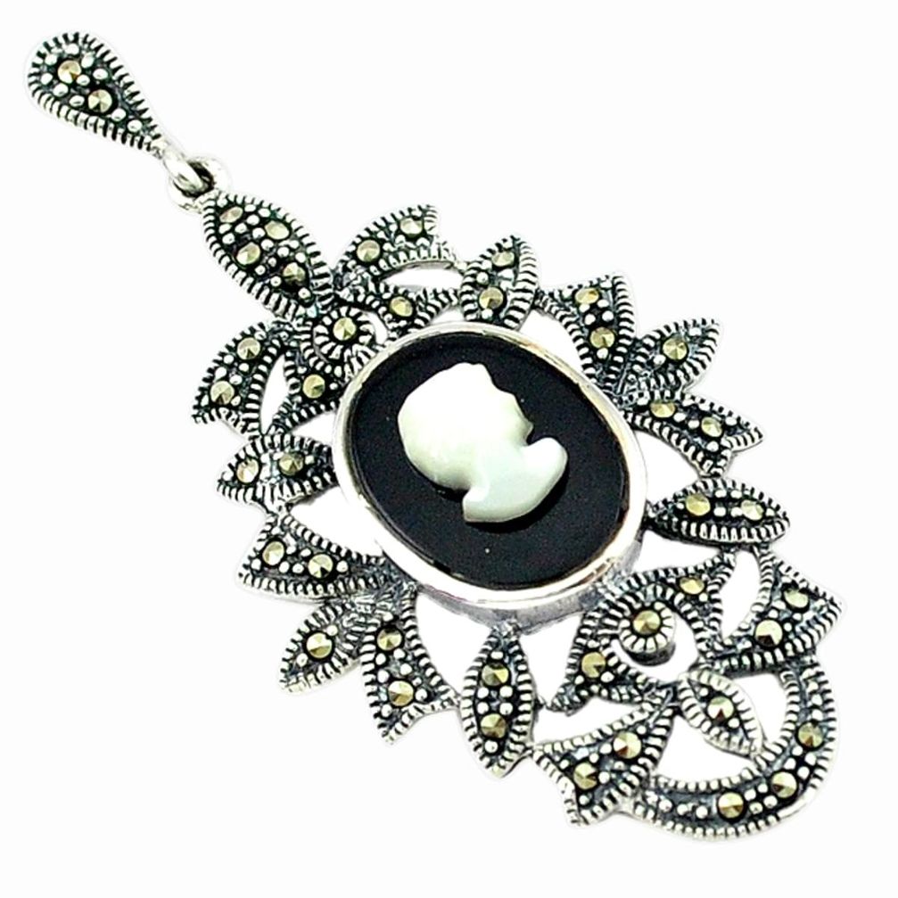 Natural blister pearl marcasite 925 sterling silver pendant jewelry c18857