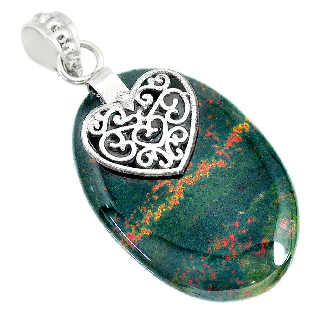 25.82cts natural bloodstone african (heliotrope) 925 silver heart pendant r90905