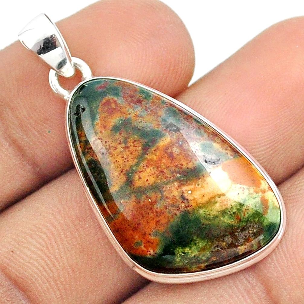 15.93cts natural bloodstone african (heliotrope) fancy 925 silver pendant u21051