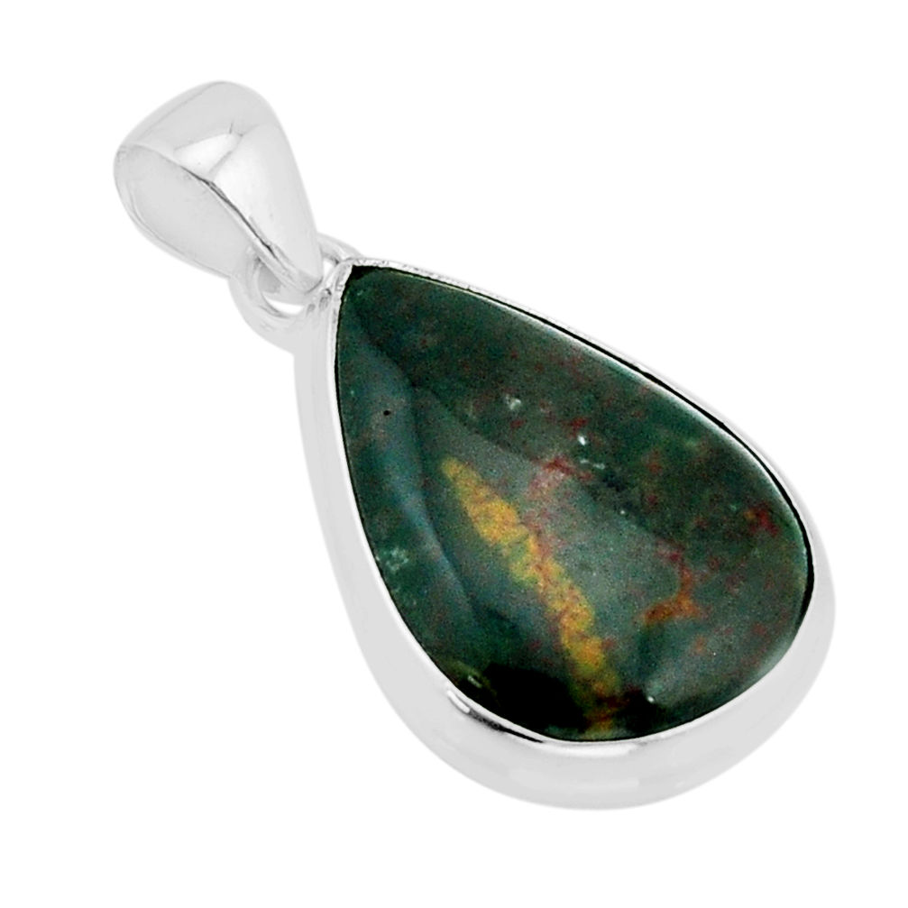 12.98cts natural bloodstone african (heliotrope) pear 925 silver pendant y67307