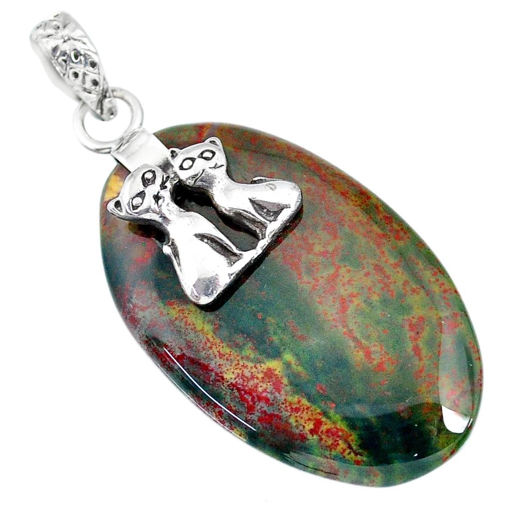 25.79cts natural bloodstone african (heliotrope) silver two cats pendant r90919