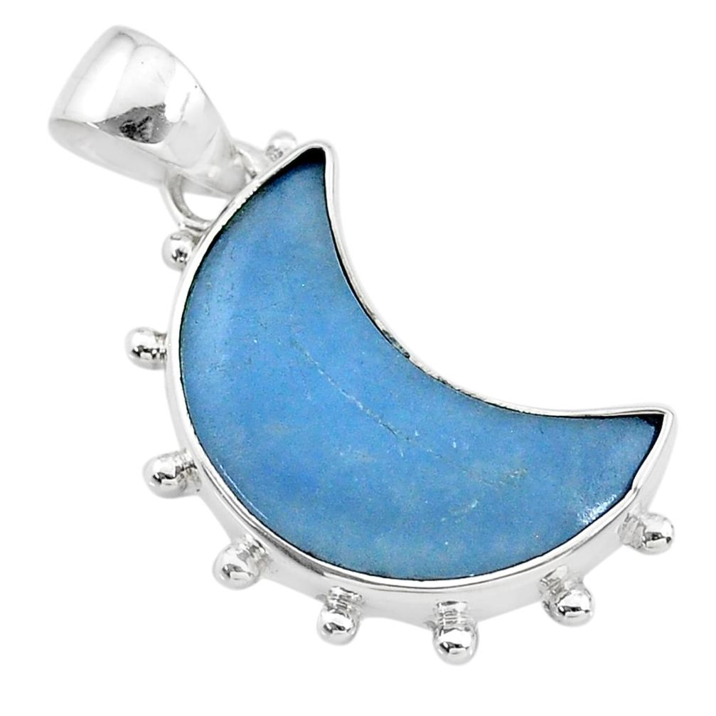 10.08cts natural blue angelite 925 sterling silver moon pendant t21805