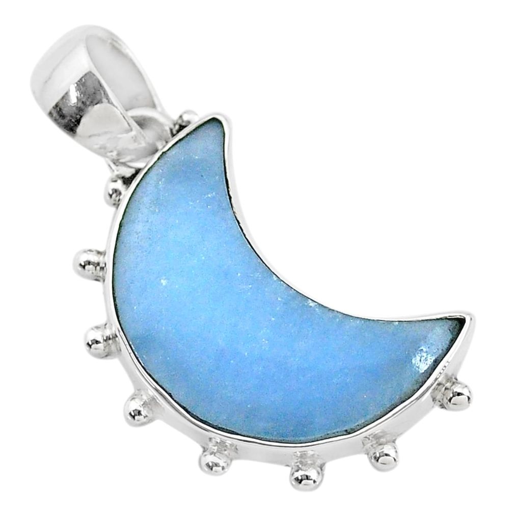 9.72cts natural blue angelite 925 sterling silver moon pendant t21812