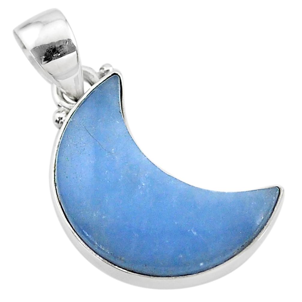 9.68cts natural blue angelite 925 sterling silver moon pendant t21815