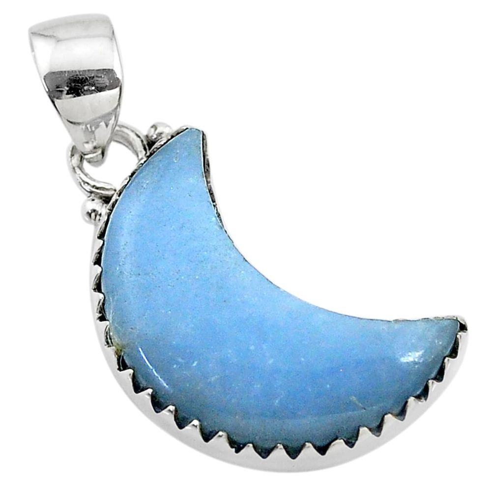 9.72cts natural blue angelite 925 sterling silver moon pendant t21818