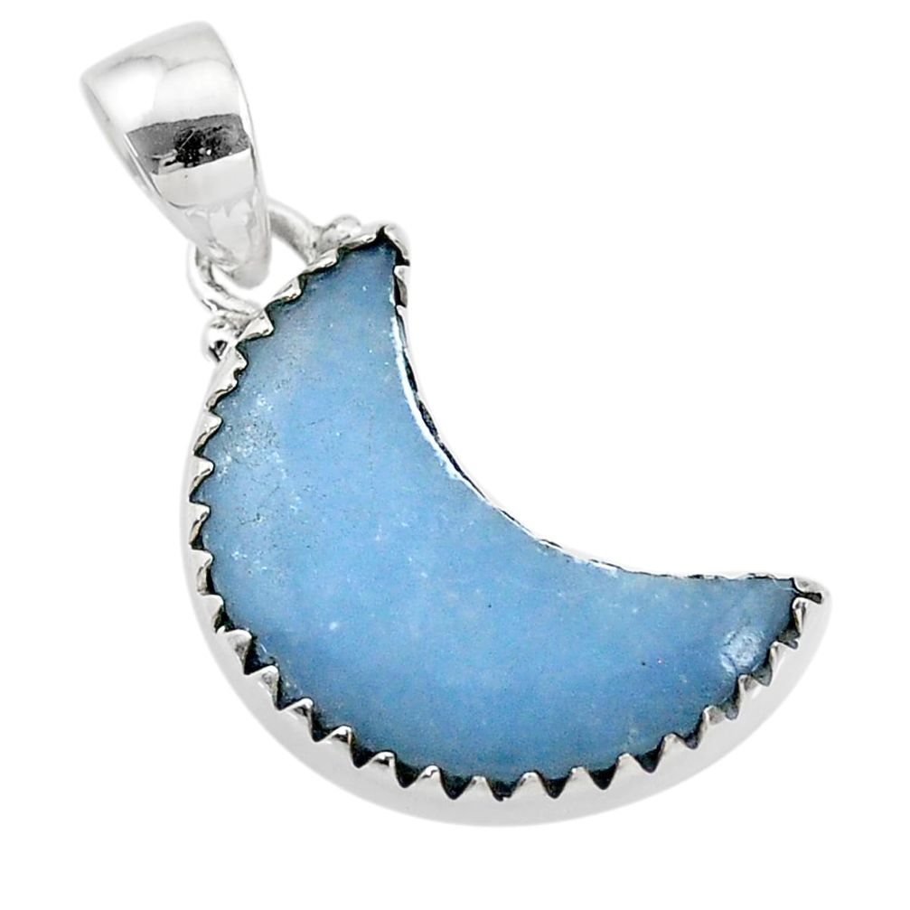 10.15cts natural blue angelite 925 sterling silver moon pendant t21820