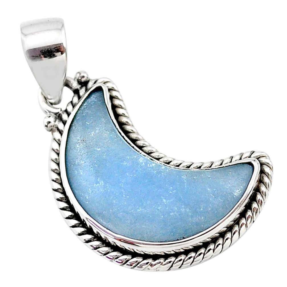 12.15cts natural blue angelite 925 sterling silver moon pendant t21942