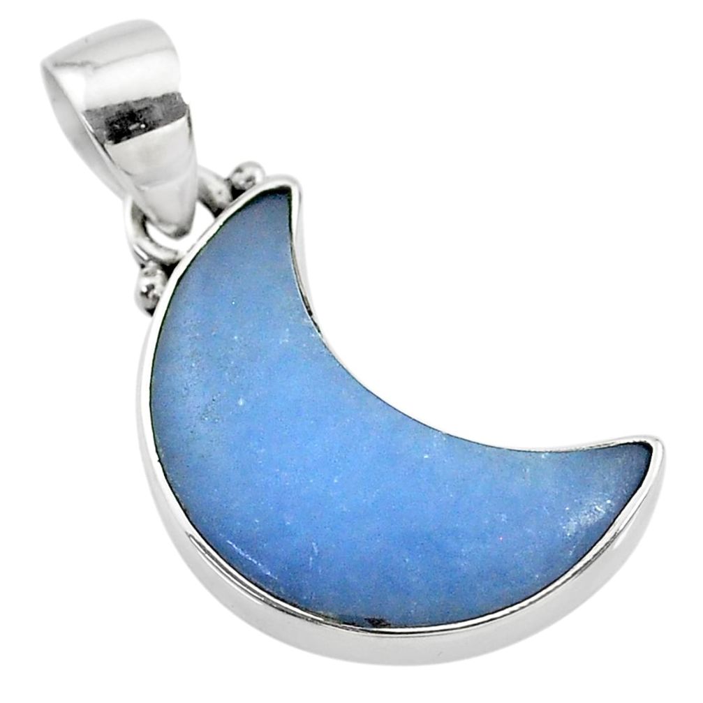 10.67cts natural blue angelite fancy 925 sterling silver moon pendant t21813