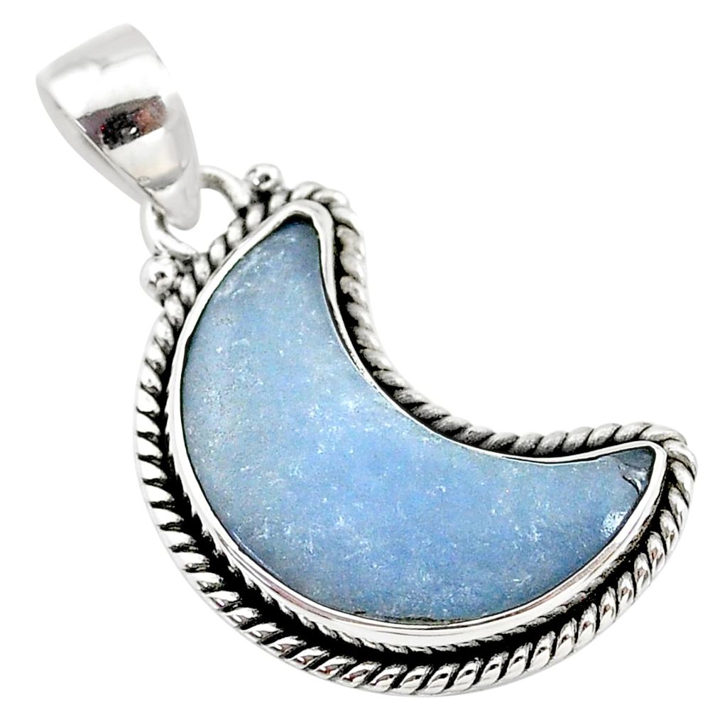 12.18cts natural blue angelite fancy 925 sterling silver moon pendant t21967