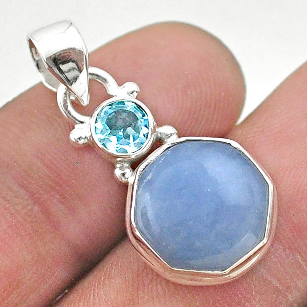 6.26cts natural blue angelite hexagon topaz 925 silver pendant jewelry t46441