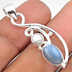 3.26cts natural blue angelite pearl 925 sterling silver pendant jewelry u14038