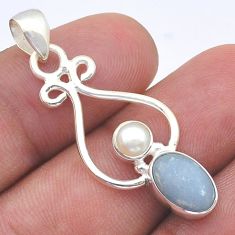 2.32cts natural blue angelite pearl 925 sterling silver pendant jewelry u61714