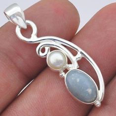 3.21cts natural blue angelite pearl 925 sterling silver pendant jewelry u61777
